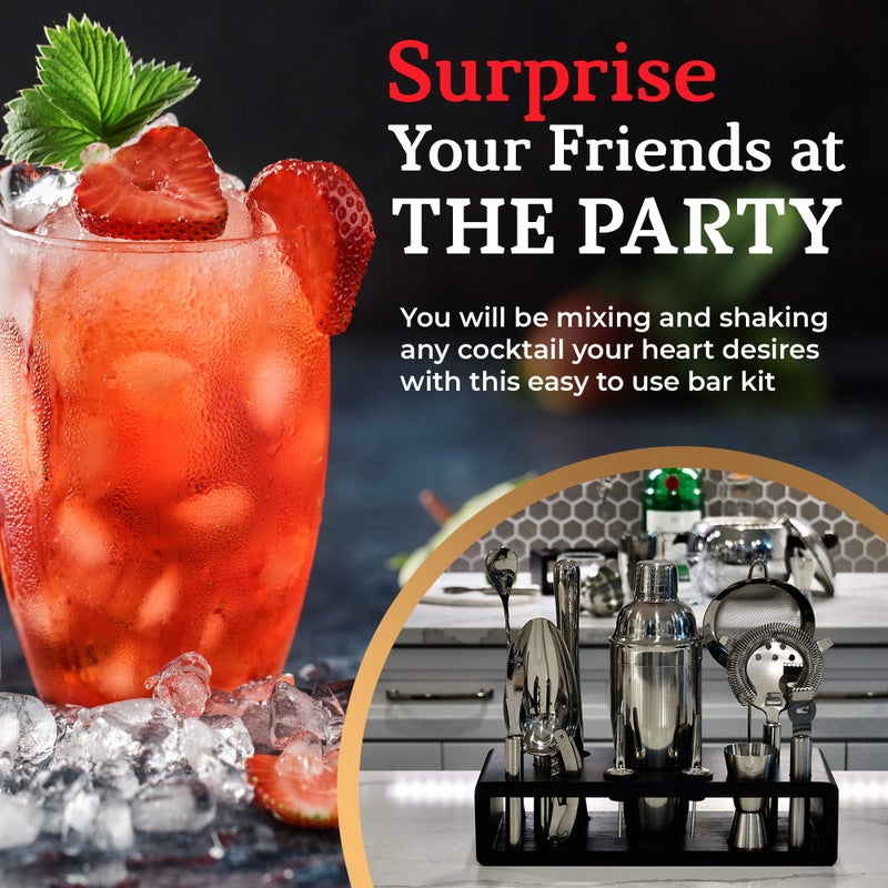 Highball  Chaser Highball & Chaser 13-Piece Cobbler Cocktail Shaker Set Stainless Steel Mixology Bartender Kit With Stand For Home Bar Cocktail Set | Laser Engraved Cocktail Tools | Plus Ebook with 30 Cocktail Recipes - Image 5